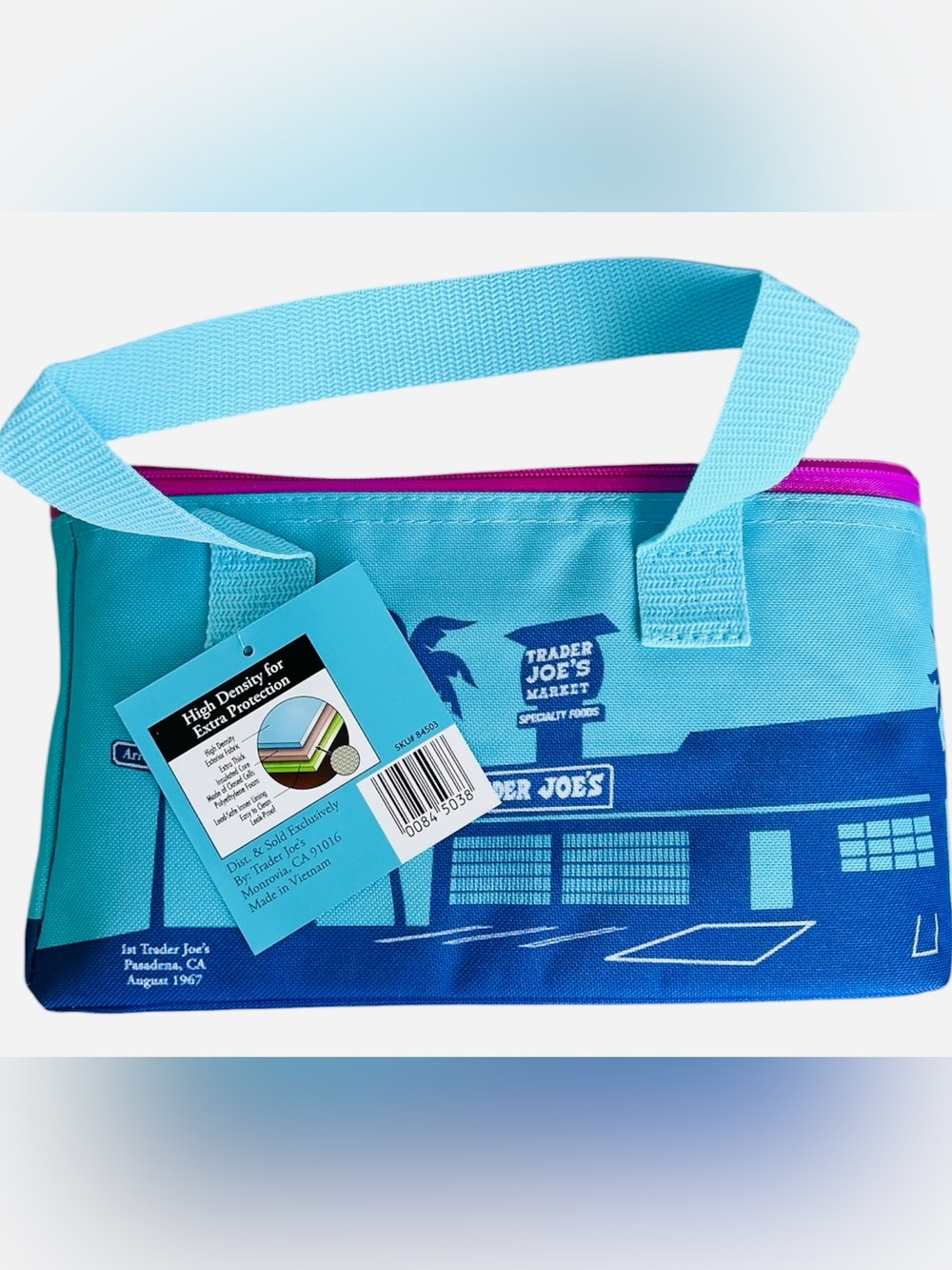 Trader Joe's Blue & Purple Reusable Insulated Mini ToteTote Bag New with Tags